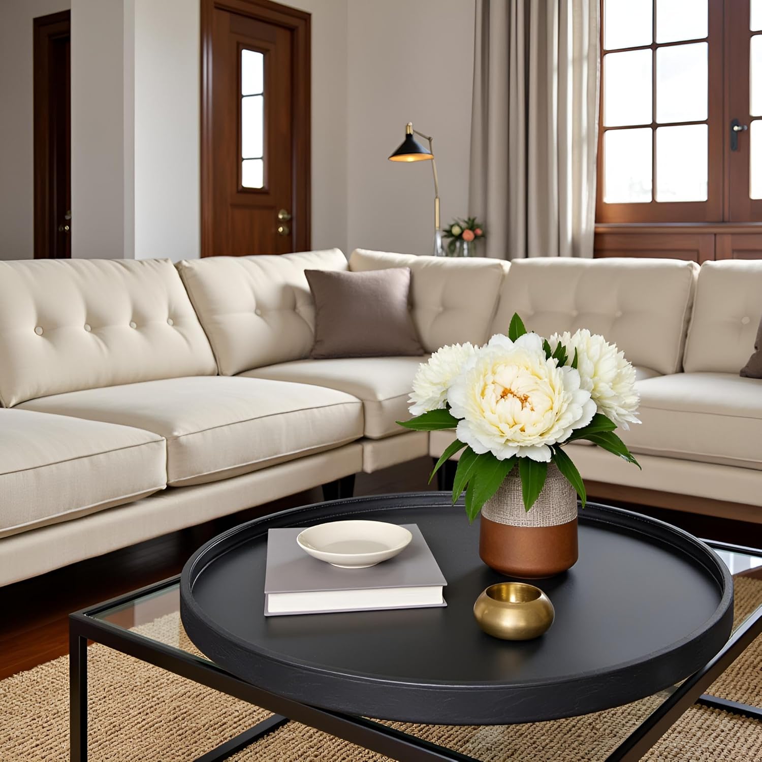 30x30 High-End Light Luxury Leather Round Tray for Home Decor