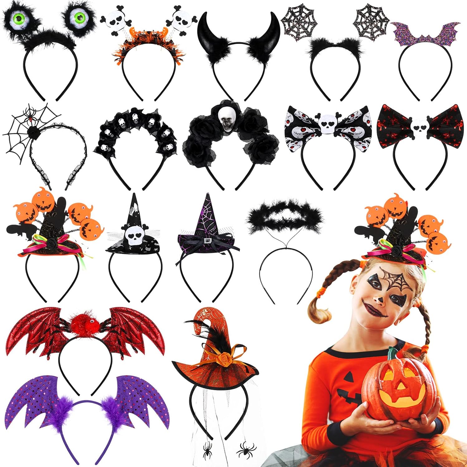 18 Packs Halloween Headbands for Scary Witch Hat Fun