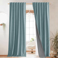 Full Blackout Skylark Blue Linen Curtains 102in Length - Thermal