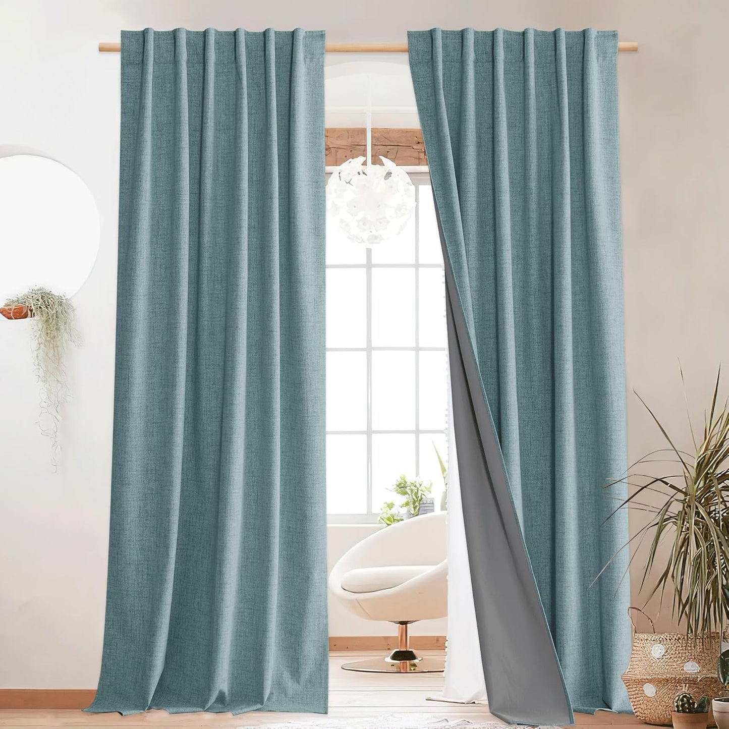 NICETOWN Full Blackout Skylark Blue Linen Curtains for Living Room