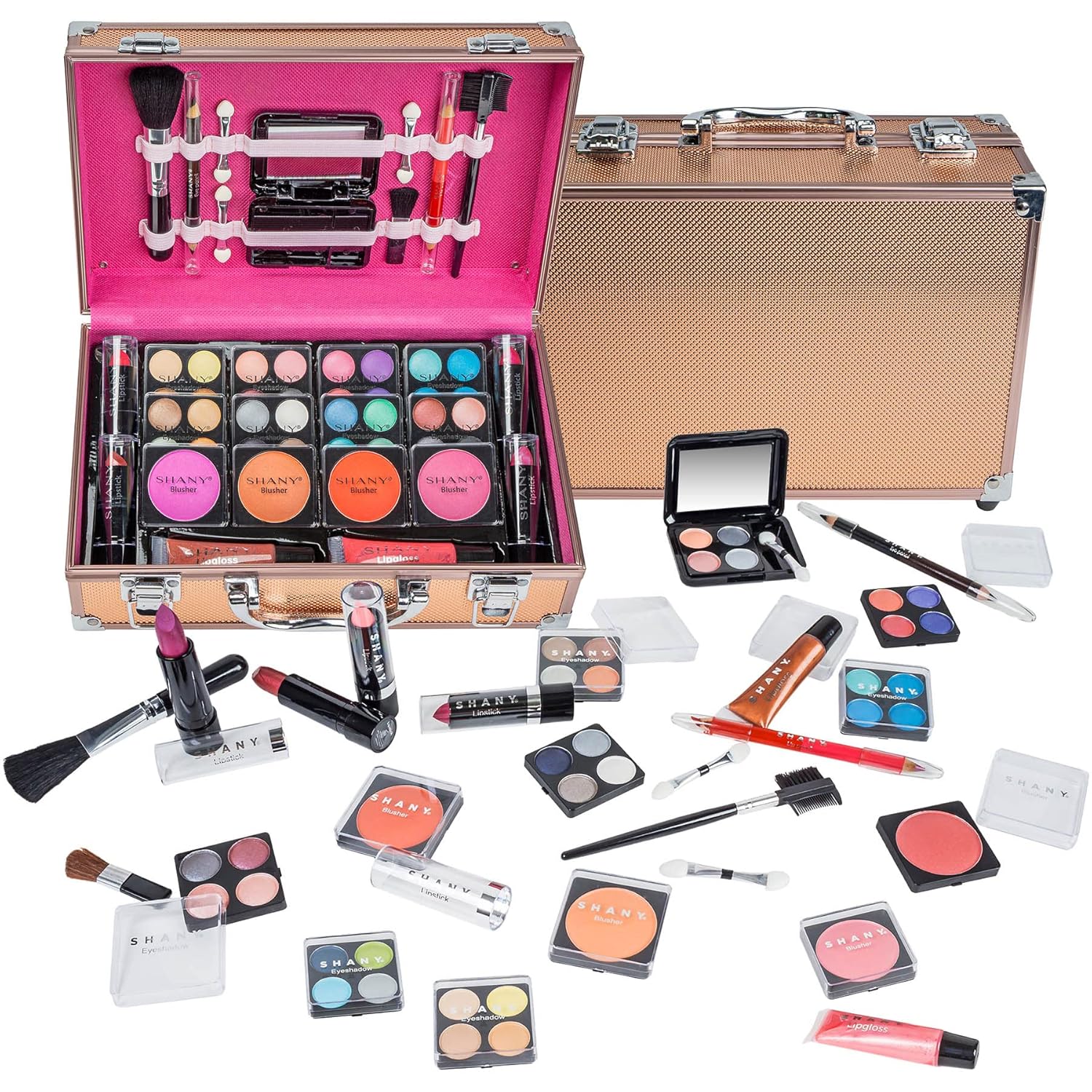 SHANY Carry All Makeup Train Case with Pro Makeup Set and Brushes