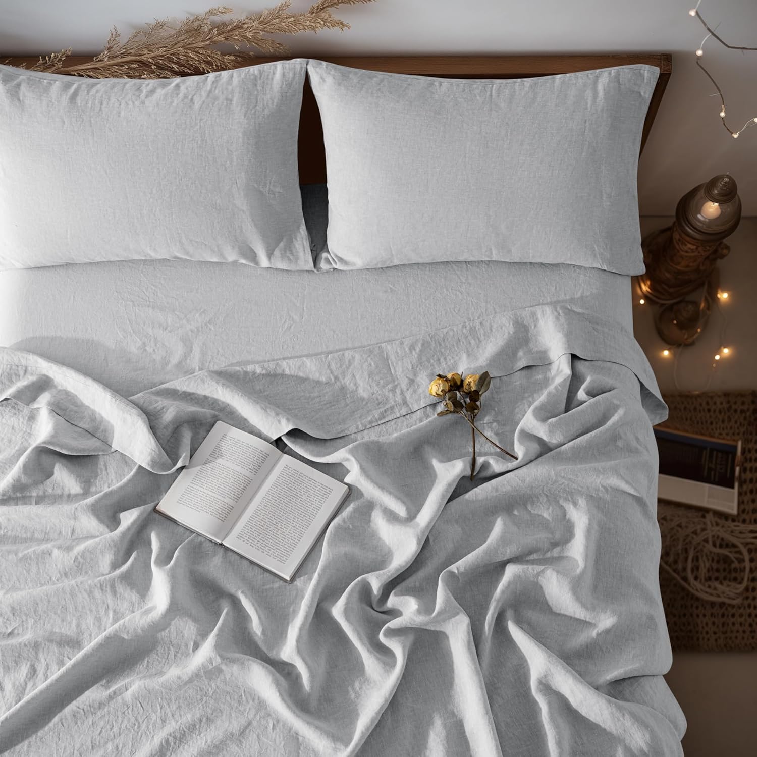 LBRO2M 100% Linen Sheet Set King Size for All Seasons