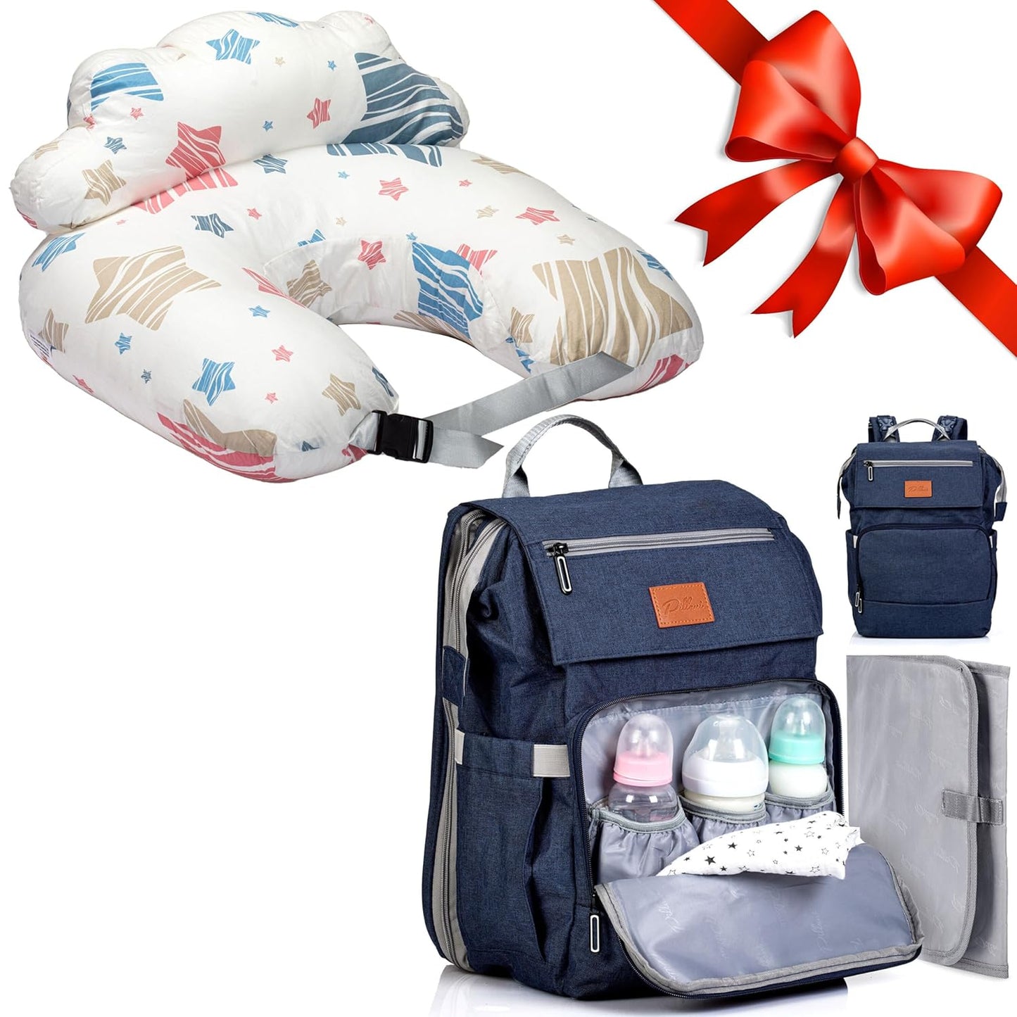 PILLANI Nursing Pillow & Diaper Bag Combo - Baby Registry Essential