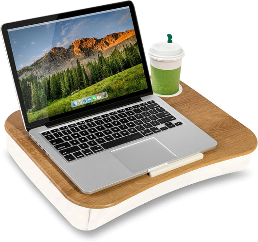 LapGear Cup Holder Lap Desk - White Oak - Space for 14 Laptops
