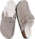 Fuzzy Suede Clogs with Fur Lined Cork Footbed - Cozy Winter Mules 100%