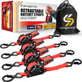 Retractable Ratchet Straps 1 in x 10 ft - Red Strap with Black Coated