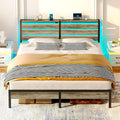 Rolanstar Bed Frame King Size with USB Charging Station - LED Wood