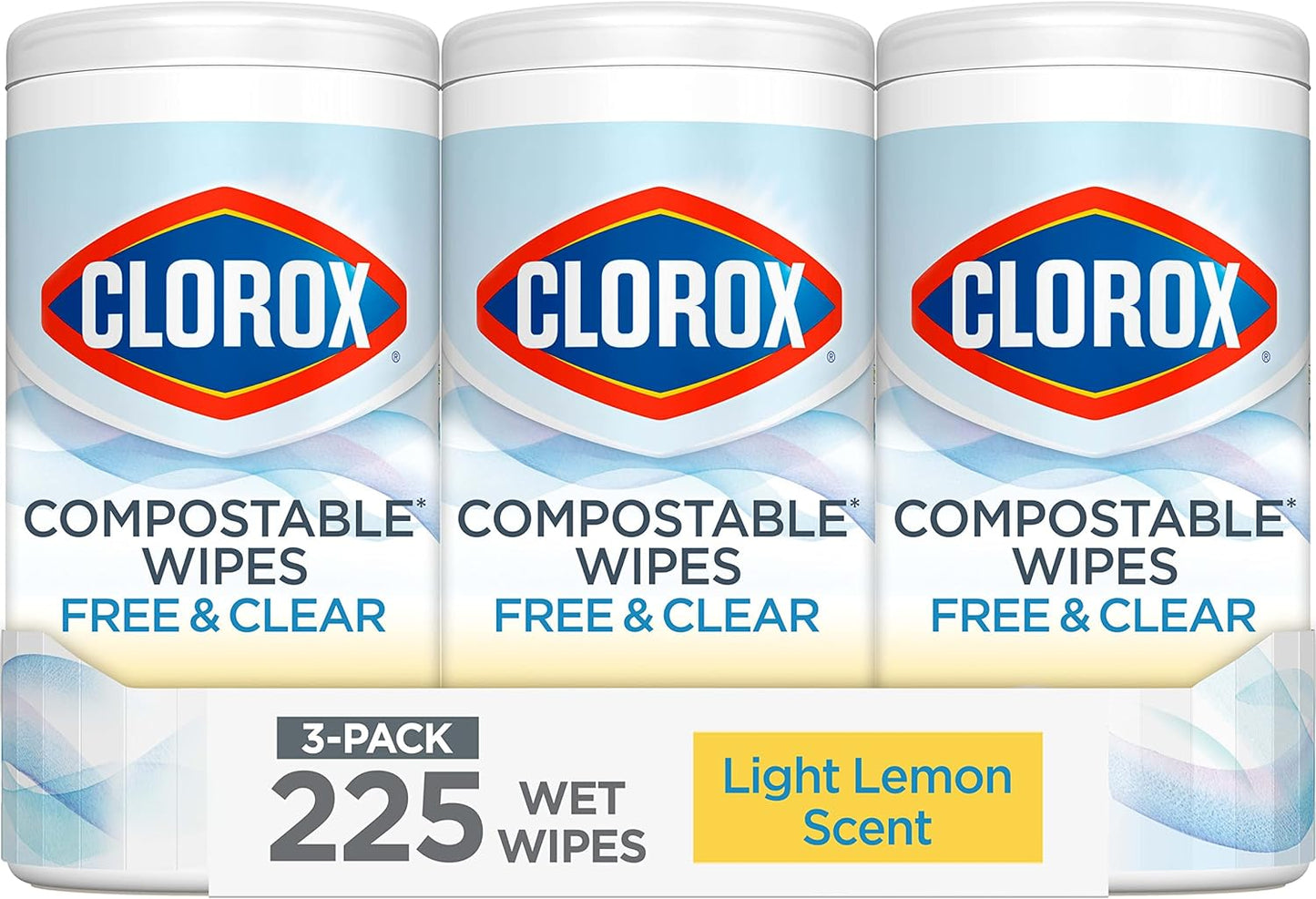Clorox Compostable Cleaning Wipes, Gentle Lemon Scent, 75 ct x 3