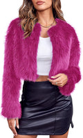 Women's Cropped Faux Fur Jacket - Fluffy Open Front Short Coat Coats
