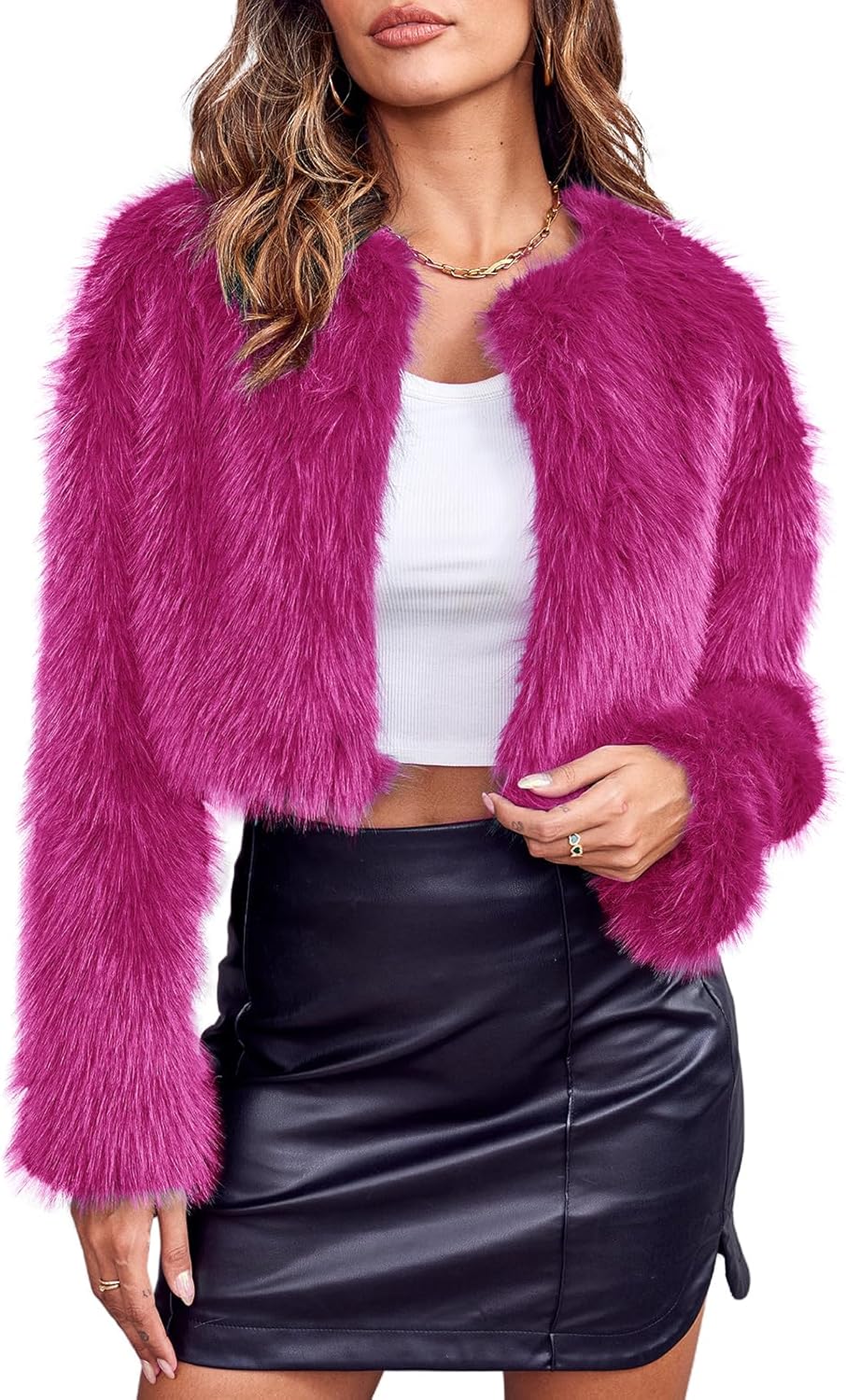 Danedvi Women's Fashion Cropped Faux Fur Jacket for Elegance