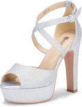 IDIFU Women's Platform Chunky High Heels Dress Sandals for Brides