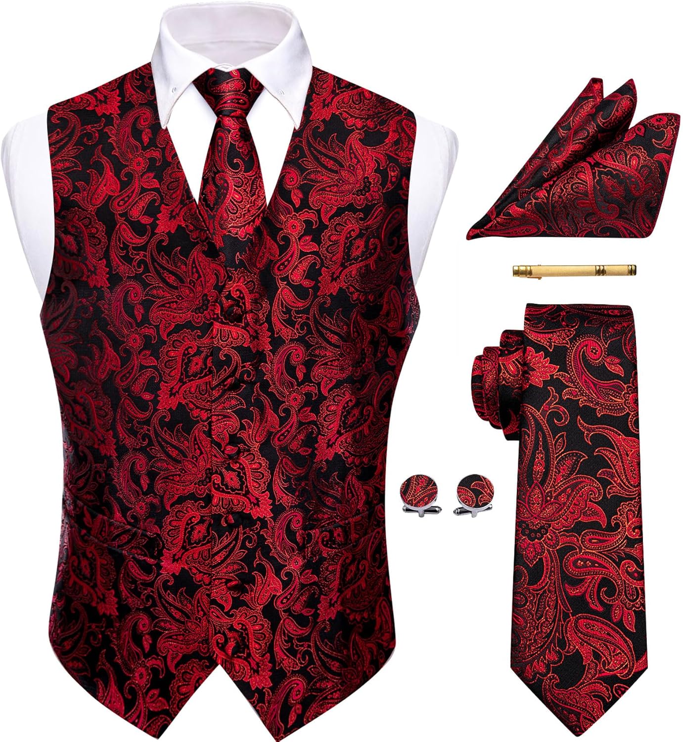 Mens Victorian Vest Tie Set Silk Paisley Suit Vests for Style