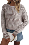 Womens Striped Boat Neck Oversized Pullover Sweater - Cozy Fit