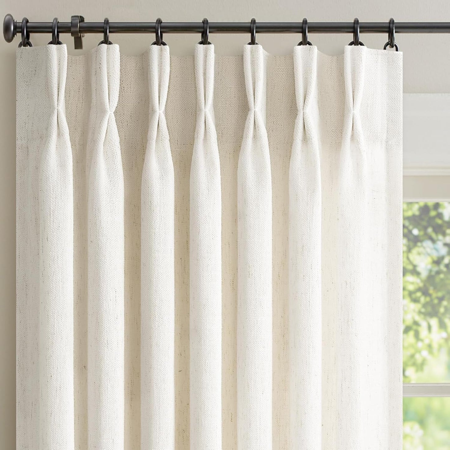 Natural Pinch Pleated Linen Curtains for Living Room 84 Inch