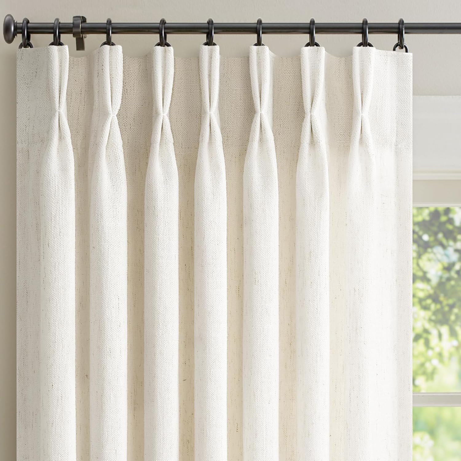 Natural Pinch Pleated Linen Curtains for Living Room 84 Inch