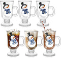 Sliner 6 Pack Christmas Snowman Glass Coffee Mugs - Festive 8 oz Clear