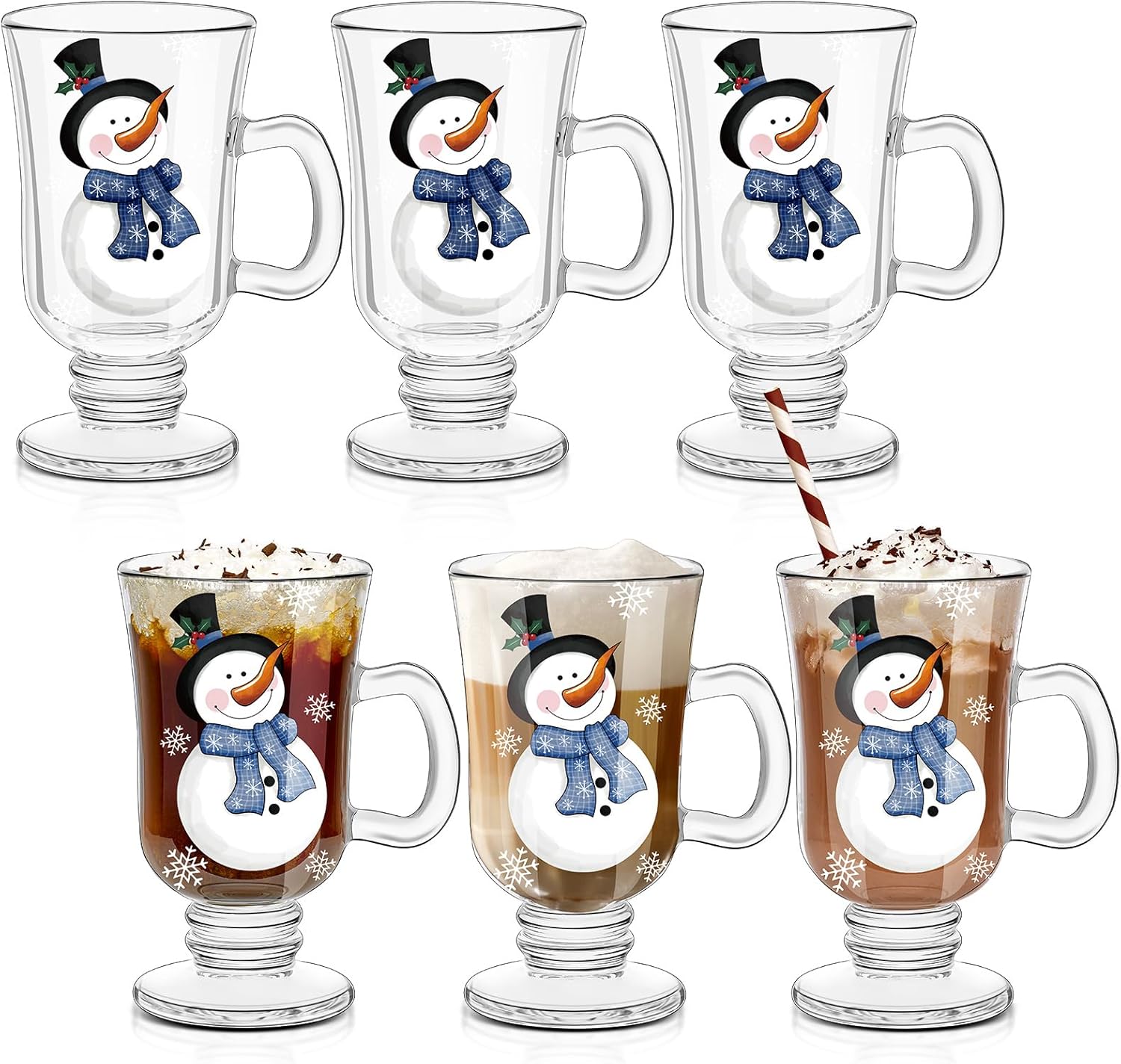 Sliner Christmas Snowman Glass Coffee Mugs for Holiday Beverages