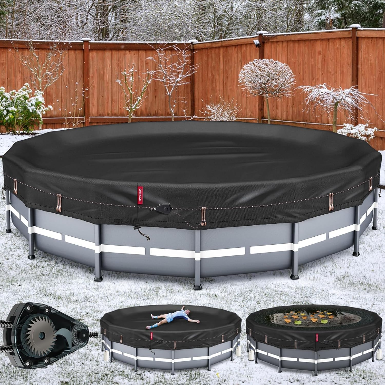 QH.HOME Winter Round Pool Cover for 15 Ft Above Ground Pools