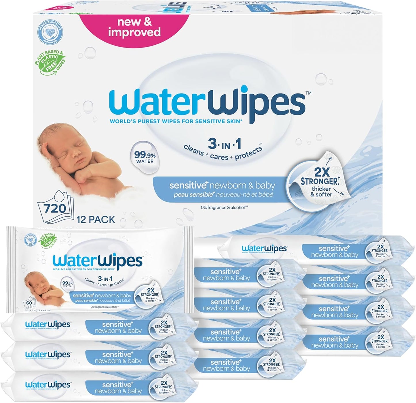 WaterWipes Sensitive+ Baby Wipes for Gentle Skin Care 720 Count