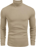 Mens Ribbed Slim Fit Knitted Turtleneck Sweater - Comfortable