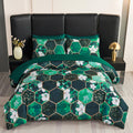 Green King Size Bedding Set with White Flowers - Soft Brushed