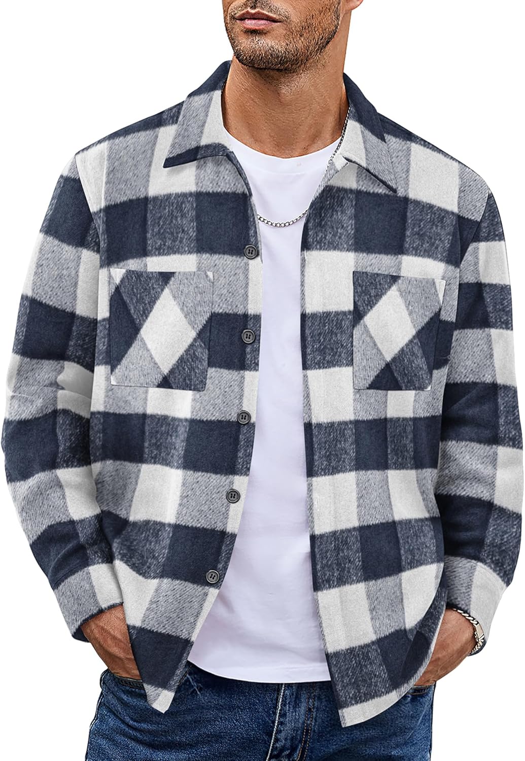 COOFANDY Men's Flannel Shirt Jacket for Stylish Casual Wear
