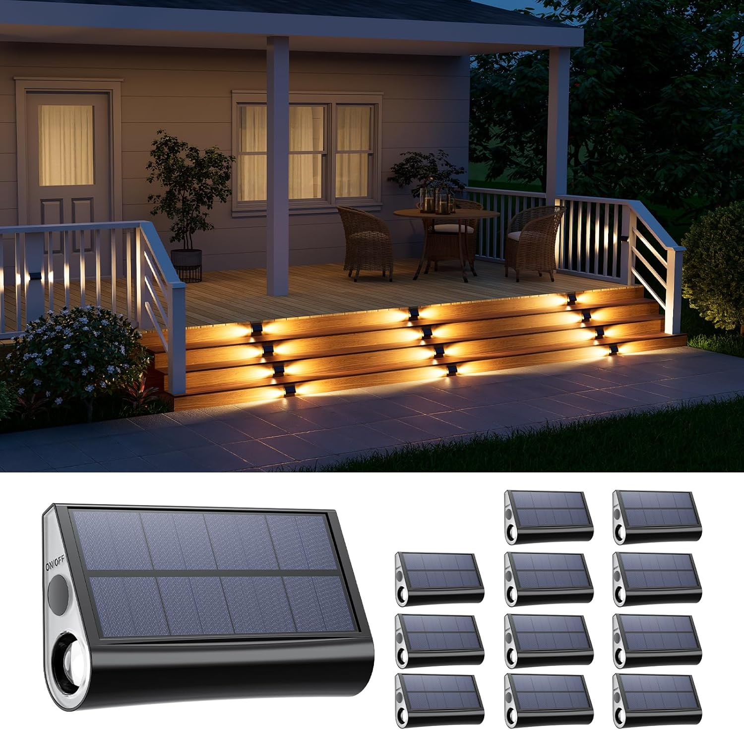 12 Pack Solar Powered Stair Lights for Outdoor Safety & Ambiance