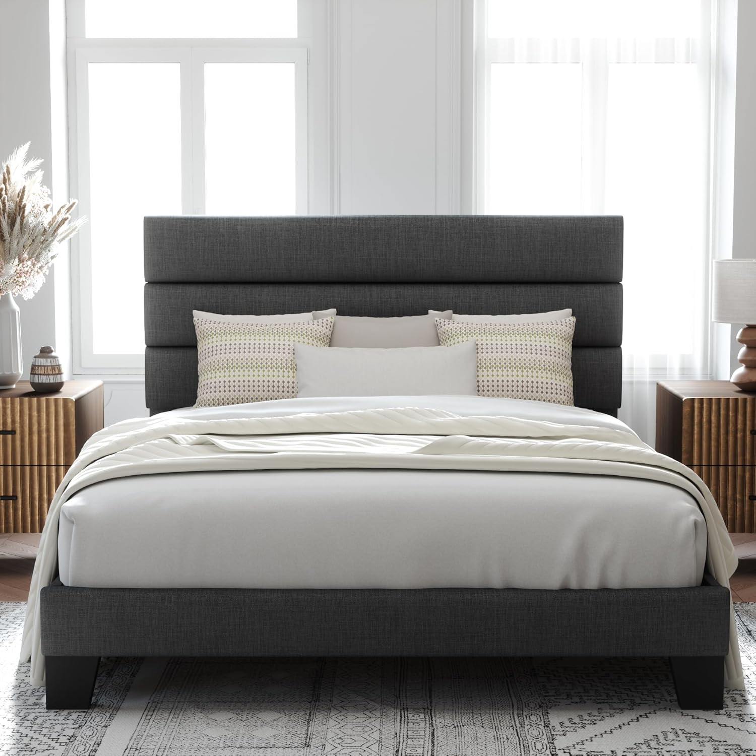 Allewie Full Size Platform Bed Frame with Upholstered Headboard