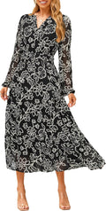 Simplee Women's Floral Boho Long Sleeve Maxi Dress - Flowy Empire Feel