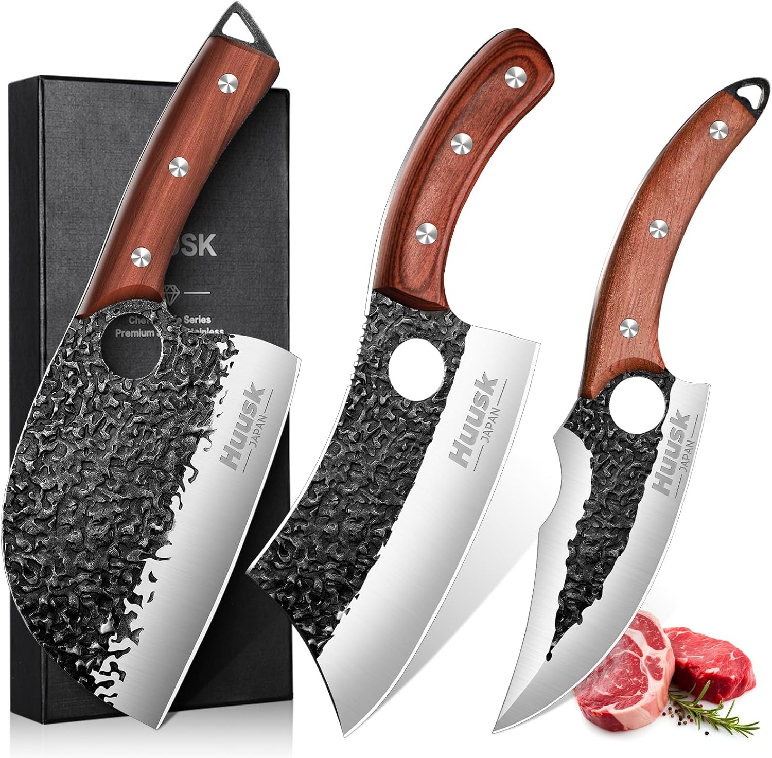 Huusk Butcher Knife Set for Meat Cutting and BBQ Cooking