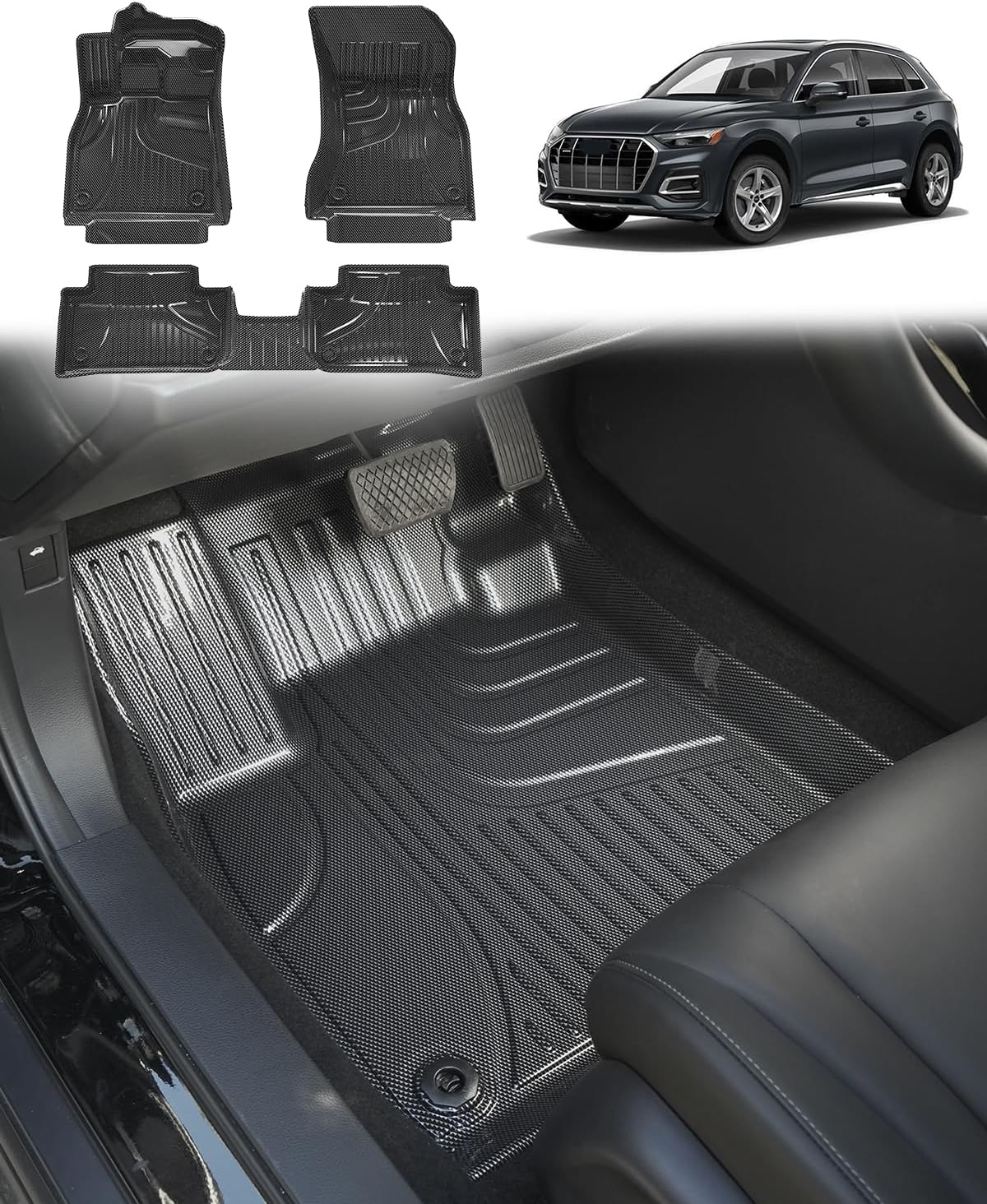 Carbon Fiber Pattern Floor Mats for Audi Q5 SQ5 2018-2025