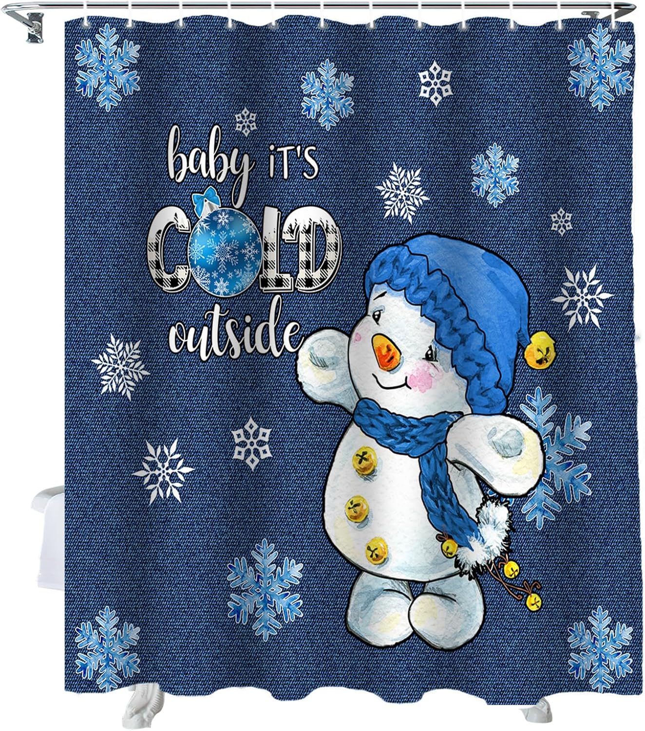 Snowman Xmas Shower Curtain Set, Waterproof Fabric, Holiday Decor, 72x72