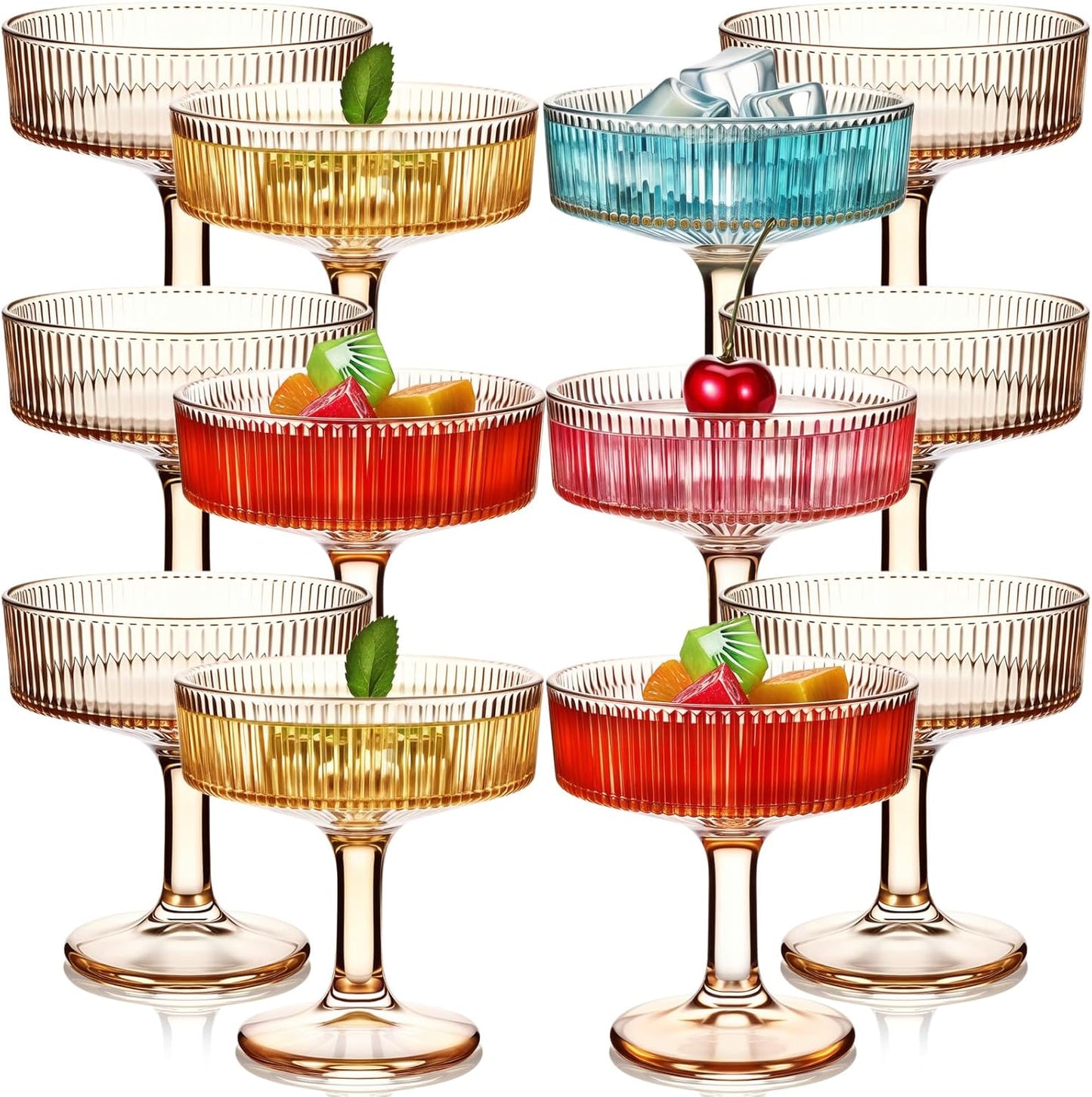 12 Pcs Ribbed Vintage Coupe Glasses for Elegant Cocktails