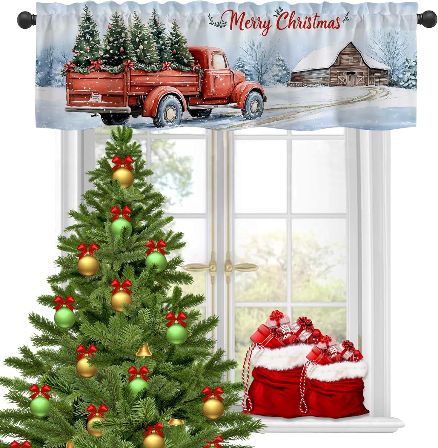Red Truck Christmas Valances - Festive Holiday Decor