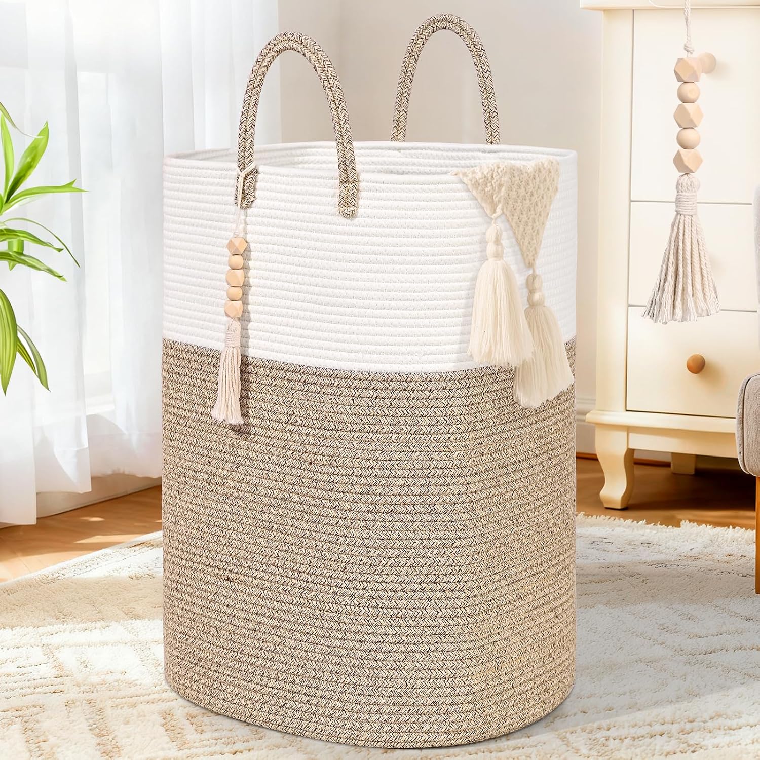 Woven Laundry Basket for Clothes, 100L Large Rectangle Hamper