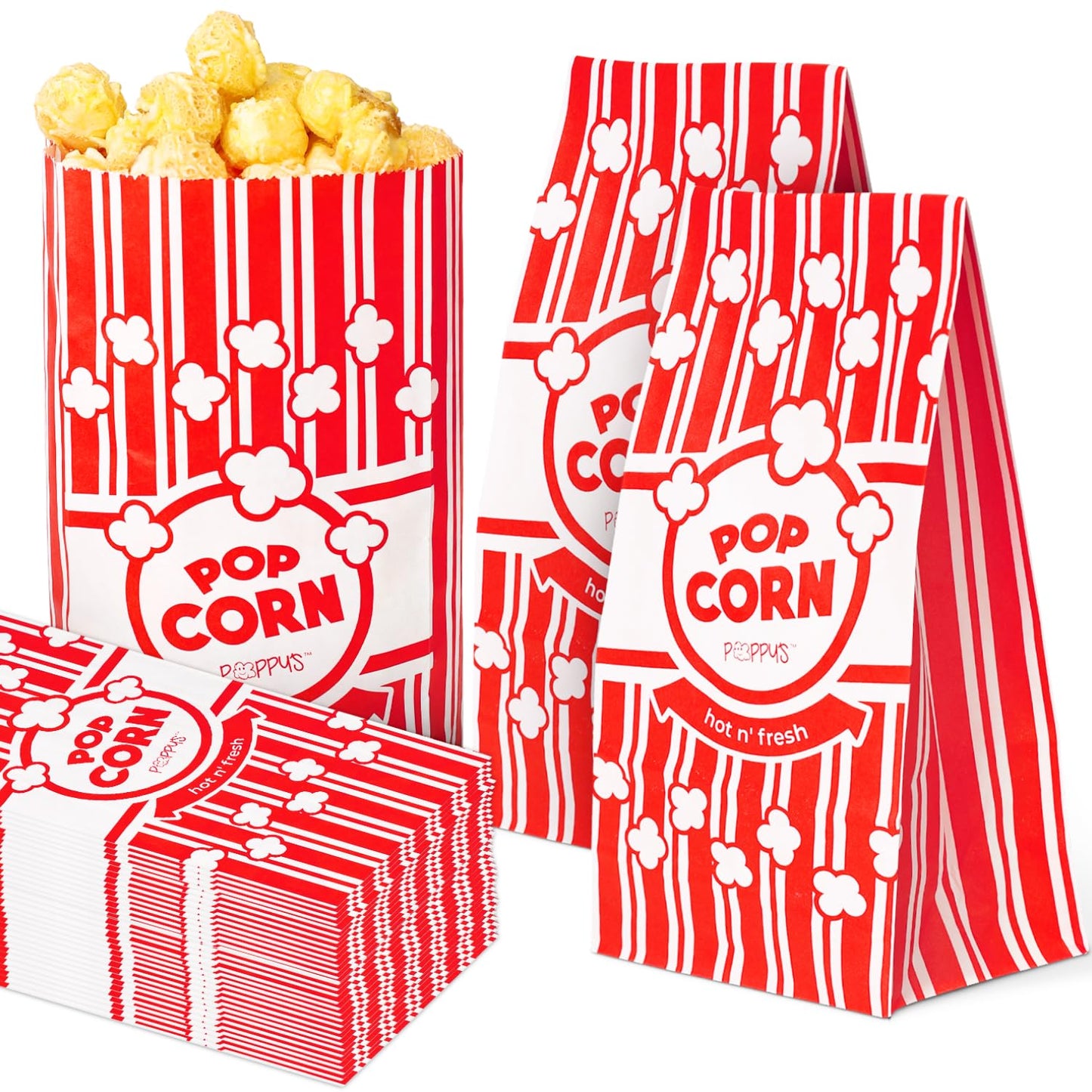 Poppy's Flat Bottom Paper Popcorn Bags for Movie Nights & Events