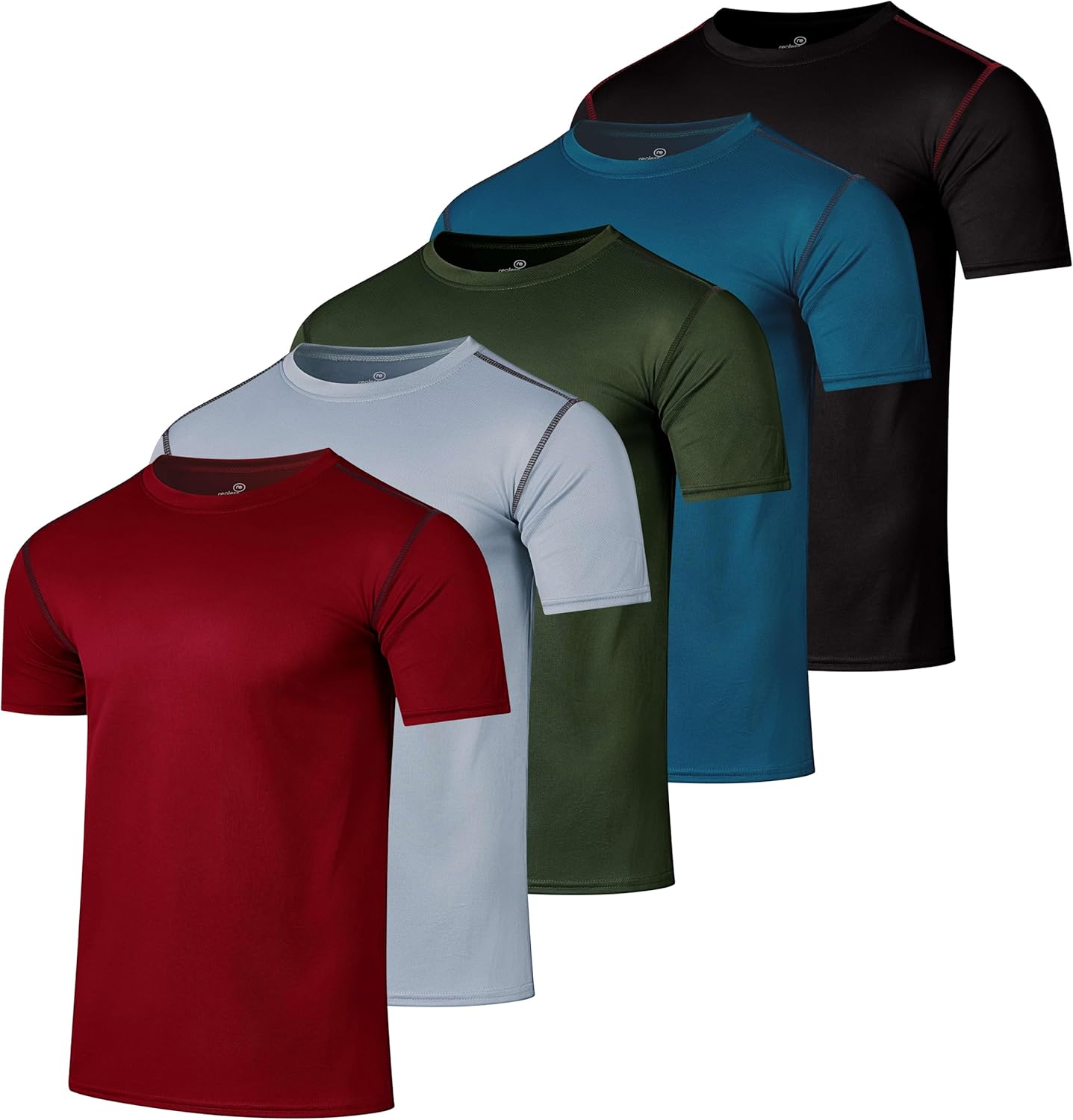 Real Essentials 5 Pack Mens Active Quick Dry Crew Neck T Shirts