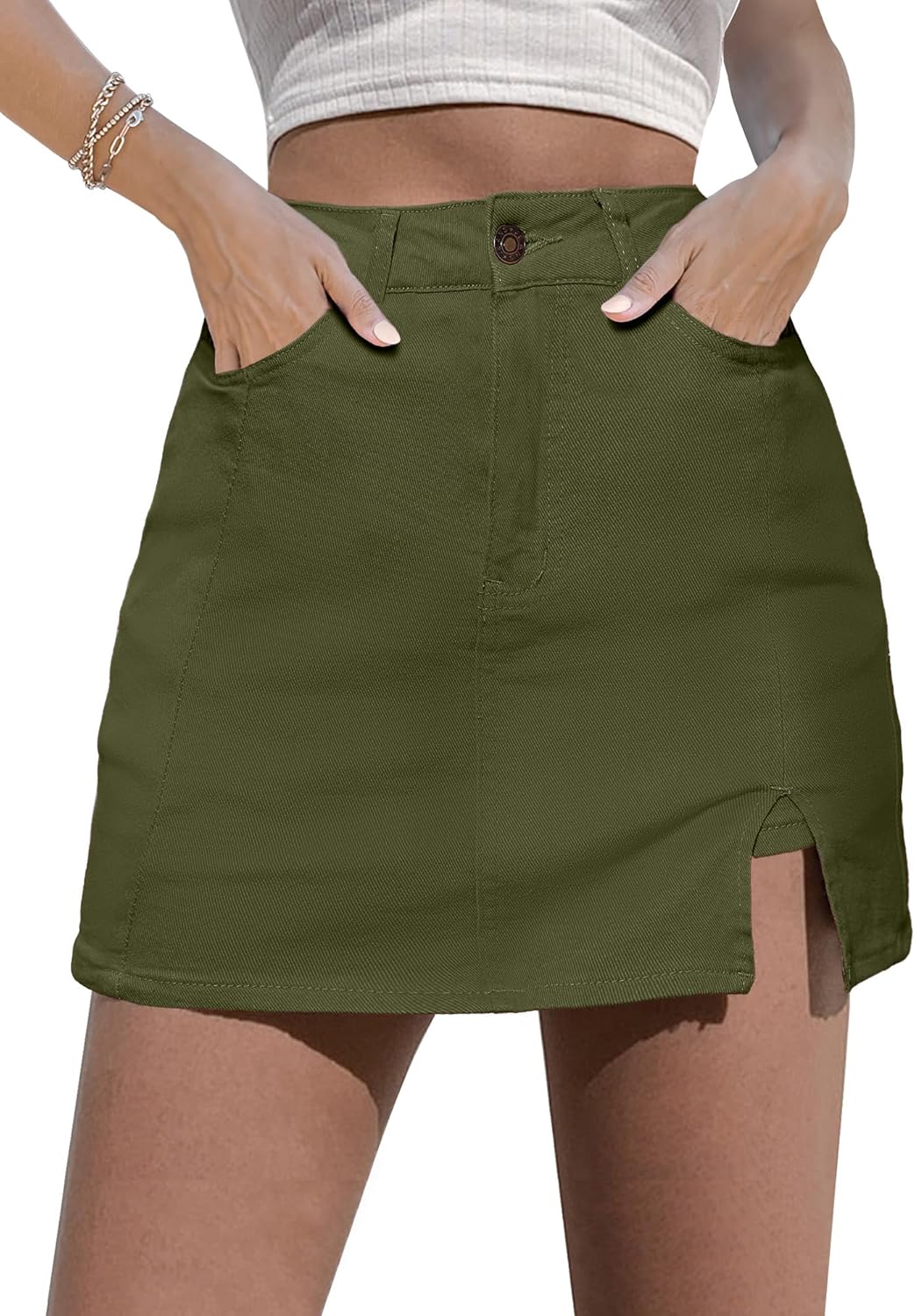 Luvamia Denim Mini Skirt Skorts for Women with Side Slit