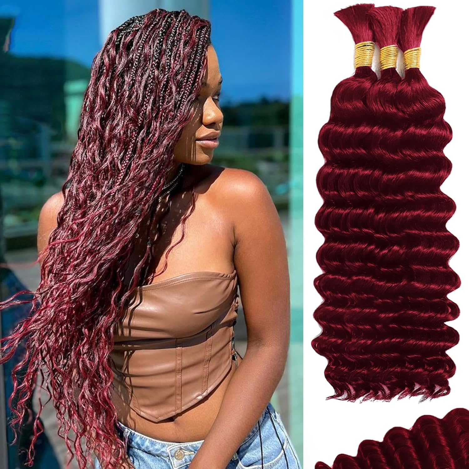Human Braiding Hair for Boho Braids 18 Inch Deep Wave Style