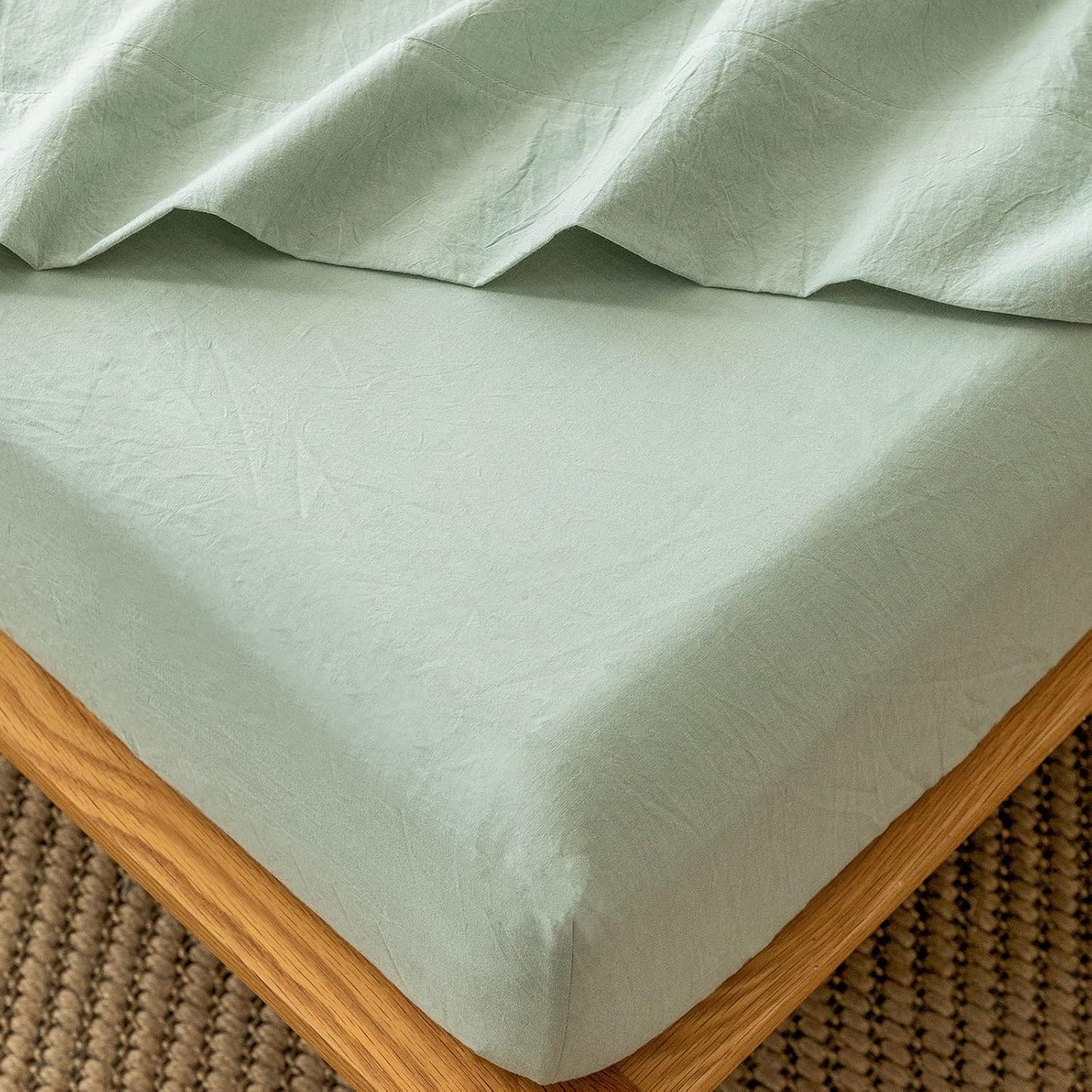 MooMee Fitted Bottom Sheet in Sage Green for Queen Mattress