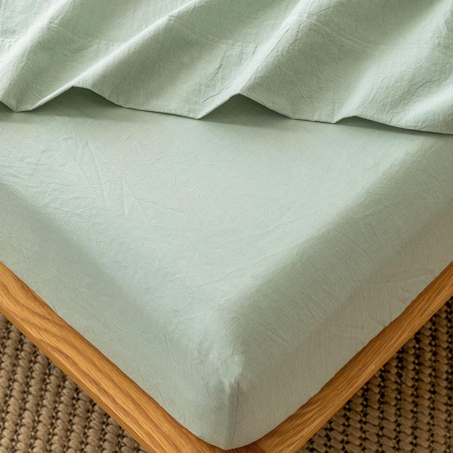 MooMee Fitted Bottom Sheet in Sage Green for King Size Beds