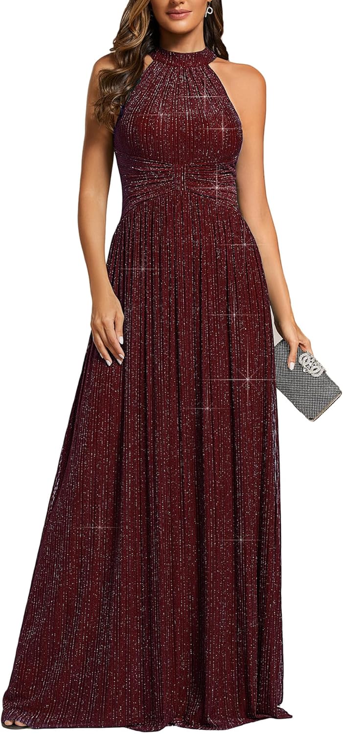 Ever-Pretty Women's Sexy Halter Sleeveless Glitter Evening Dress