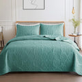 Queen Quilt Bedspread Set Turquoise Green Vintage Damask - All Seasons