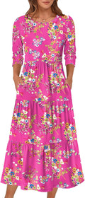 Stylish Prinbara Women's 3/4 Sleeve Casual Maxi Floral Dress