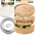 Bamboo Steamer Basket 10-in 2-Tier Dumpling Steamer - Complete Kit