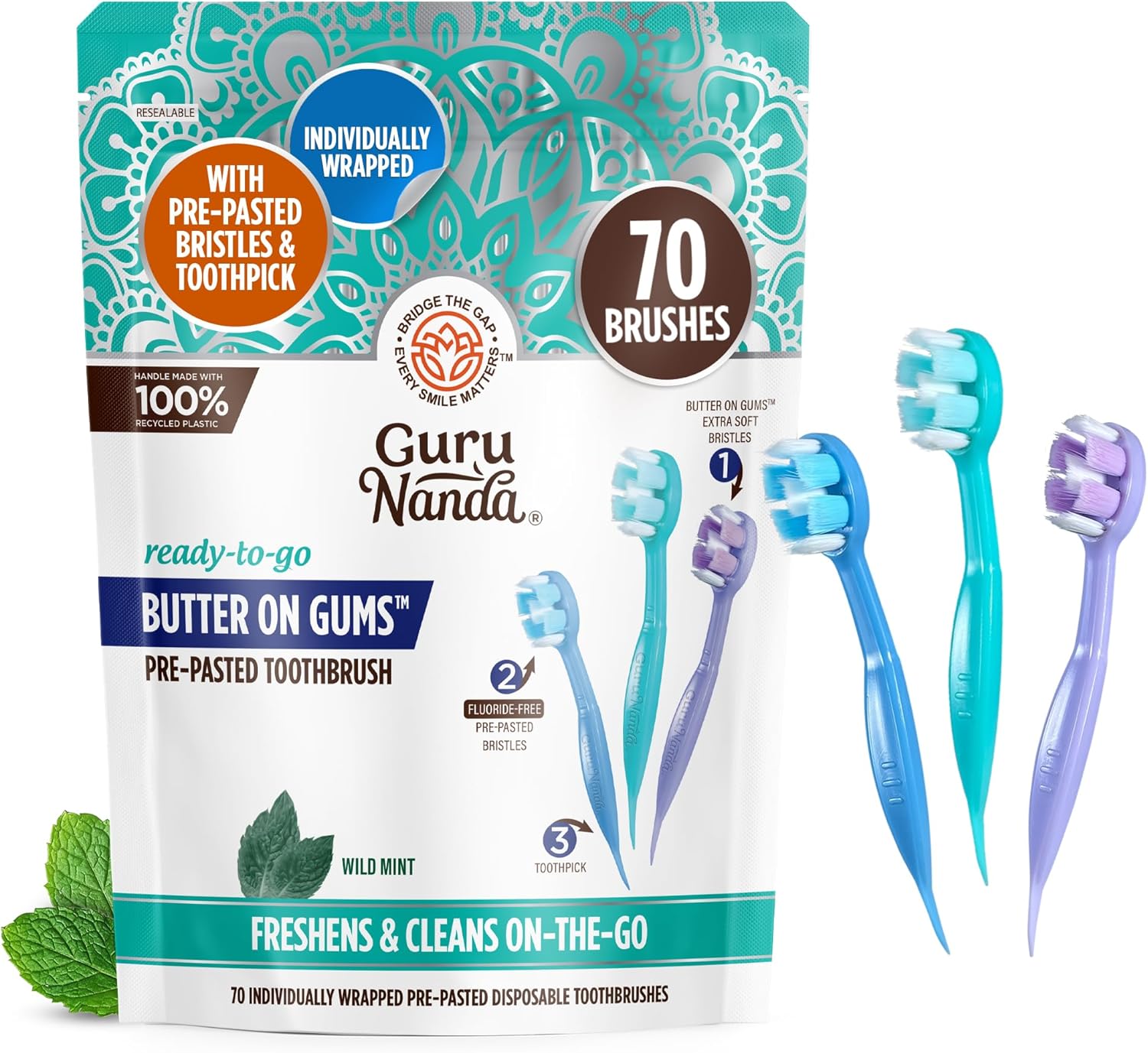 GuruNanda Ready-to-Go Disposable Mini Travel Toothbrushes