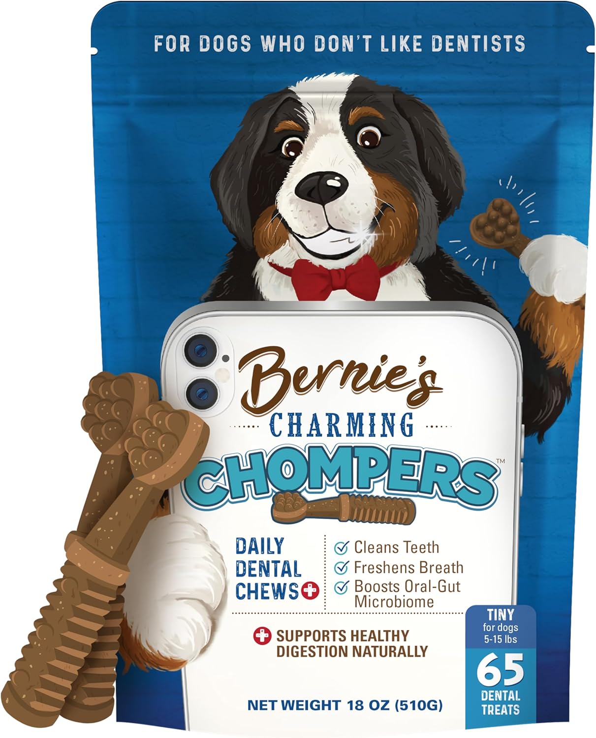 Charming Dental Chews for 5-15 lb Dogs - Freshens, Cleans, & Supports Gut