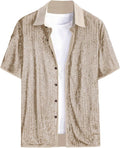 OYOANGLE Men Sequin Shiny Button Down Shirt Short Sleeve - Party Top