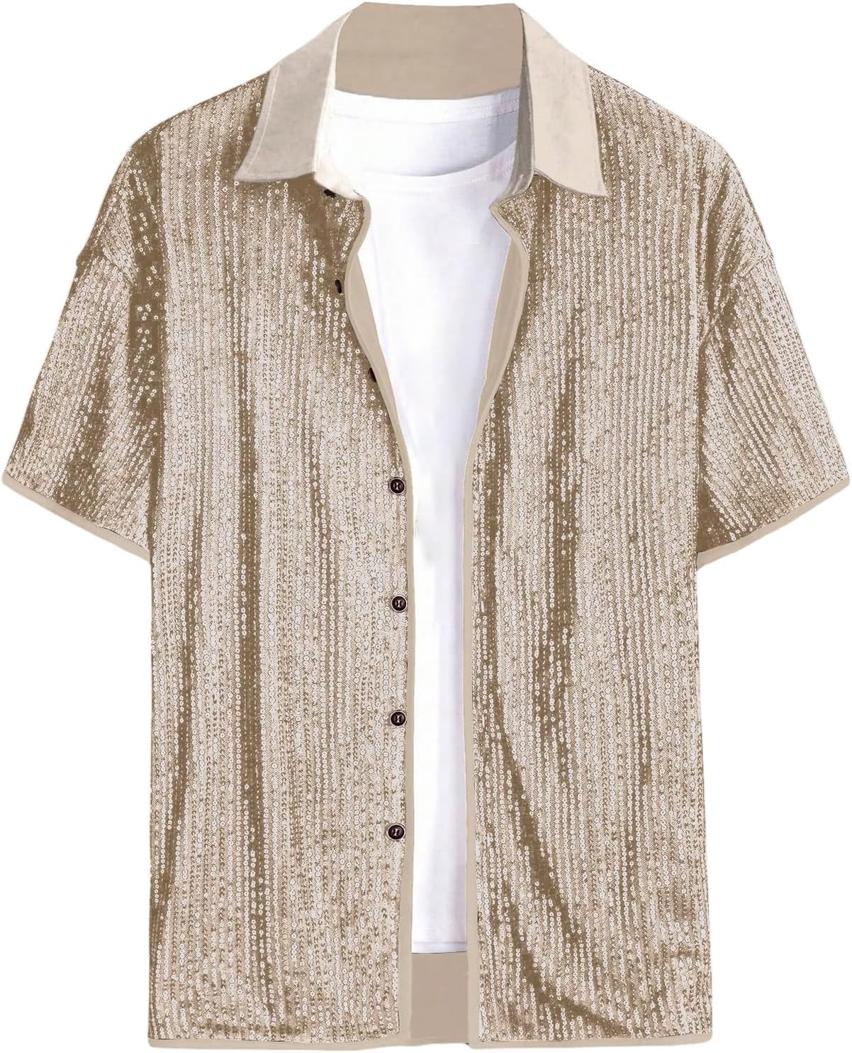 OYOANGLE Men's Sequin Shiny Button Down Shirt for Parties