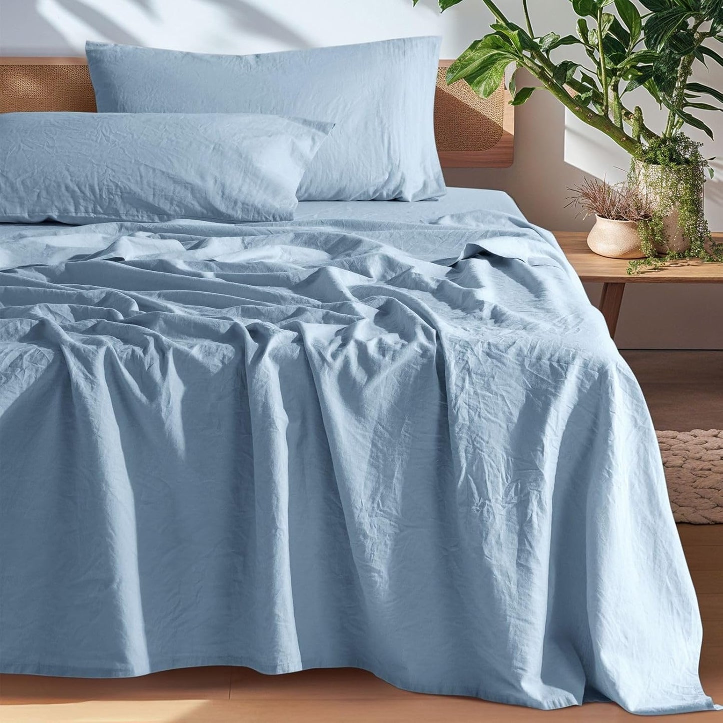 100% French Pure Linen Sheets for Queen Size Beds - Soft & Durable